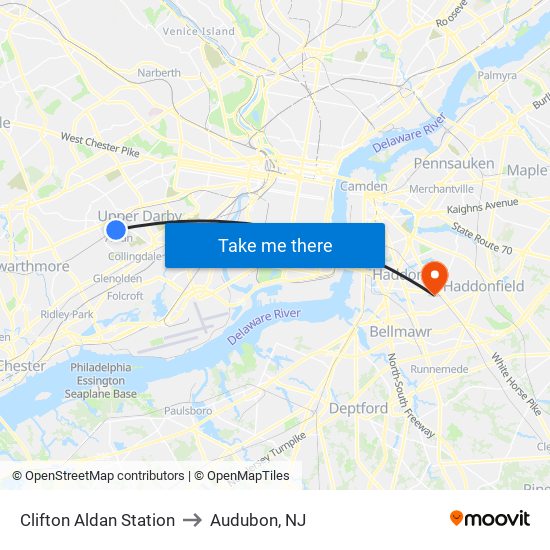 Clifton Aldan Station to Audubon, NJ map