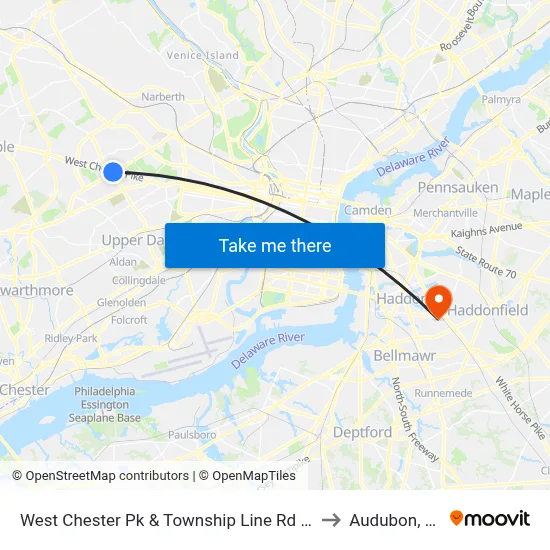 West Chester Pk & Township Line Rd - Fs to Audubon, NJ map
