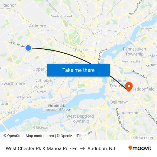 West Chester Pk & Manoa Rd - Fs to Audubon, NJ map