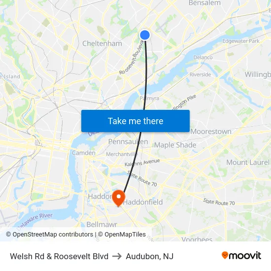 Welsh Rd & Roosevelt Blvd to Audubon, NJ map