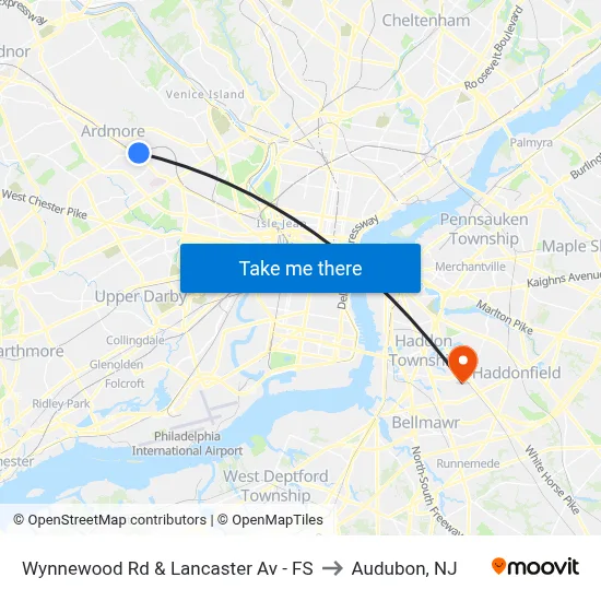 Wynnewood Rd & Lancaster Av - FS to Audubon, NJ map