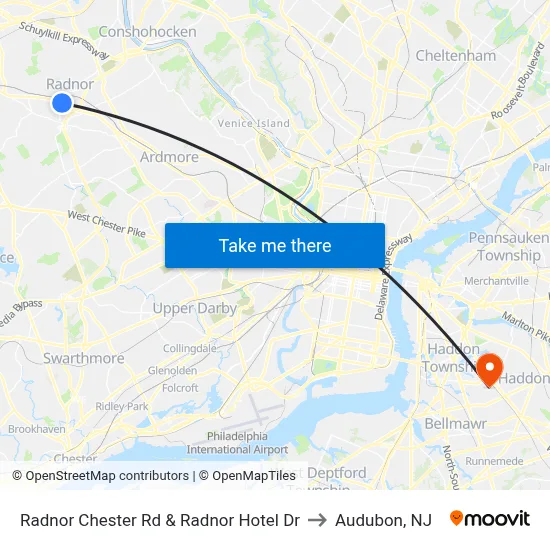 Radnor Chester Rd & Radnor Hotel Dr to Audubon, NJ map