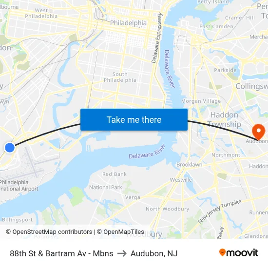 88th St & Bartram Av - Mbns to Audubon, NJ map
