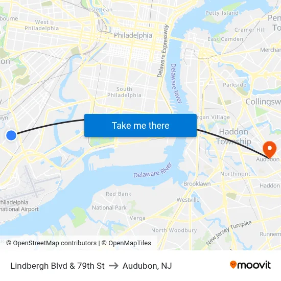 Lindbergh Blvd & 79th St to Audubon, NJ map