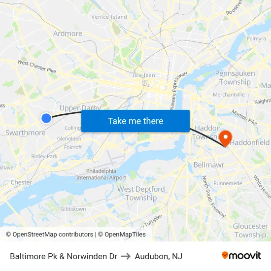 Baltimore Pk & Norwinden Dr to Audubon, NJ map