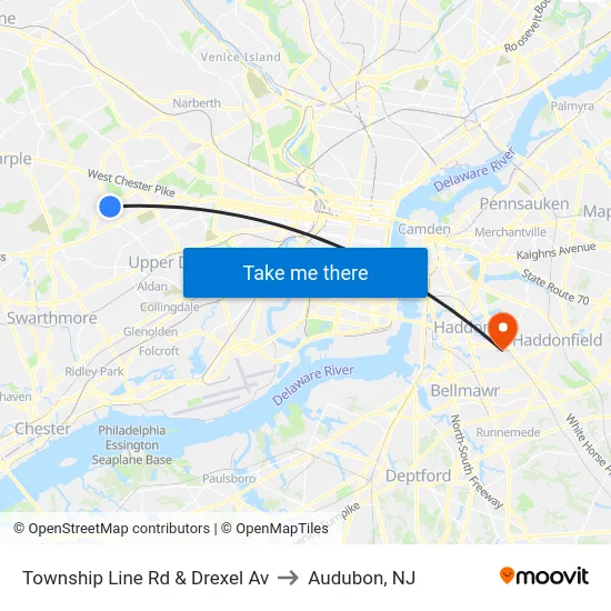 Township Line Rd & Drexel Av to Audubon, NJ map
