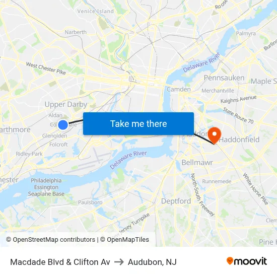 Macdade Blvd & Clifton Av to Audubon, NJ map