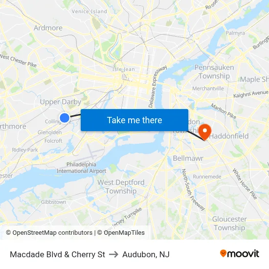 Macdade Blvd & Cherry St to Audubon, NJ map