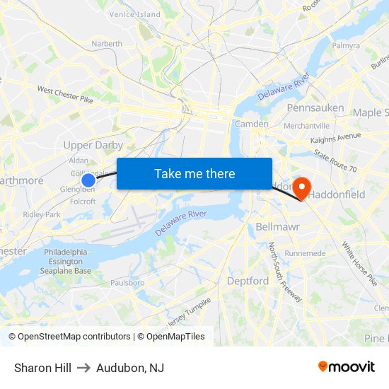 Sharon Hill to Audubon, NJ map