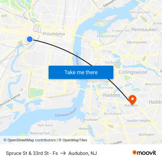 Spruce St & 33rd St - Fs to Audubon, NJ map