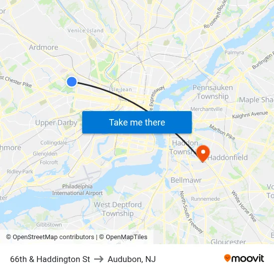66th & Haddington St to Audubon, NJ map