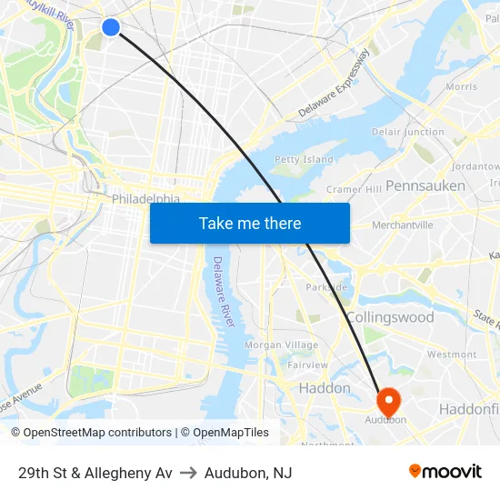 29th St & Allegheny Av to Audubon, NJ map