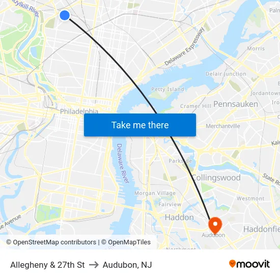 Allegheny & 27th St to Audubon, NJ map