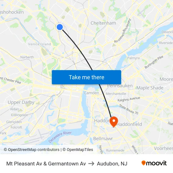 Mt Pleasant Av & Germantown Av to Audubon, NJ map