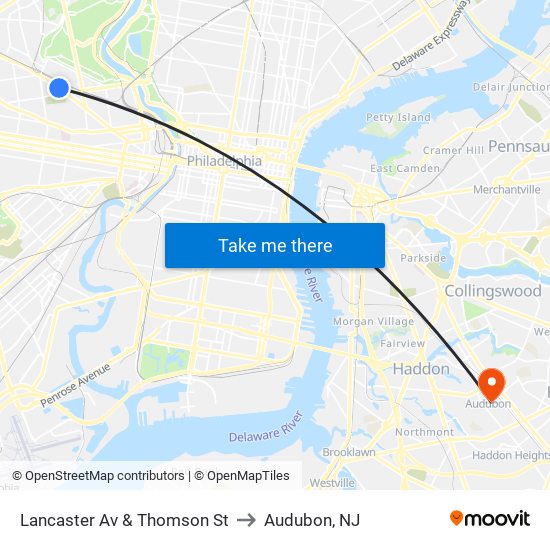 Lancaster Av & Thomson St to Audubon, NJ map