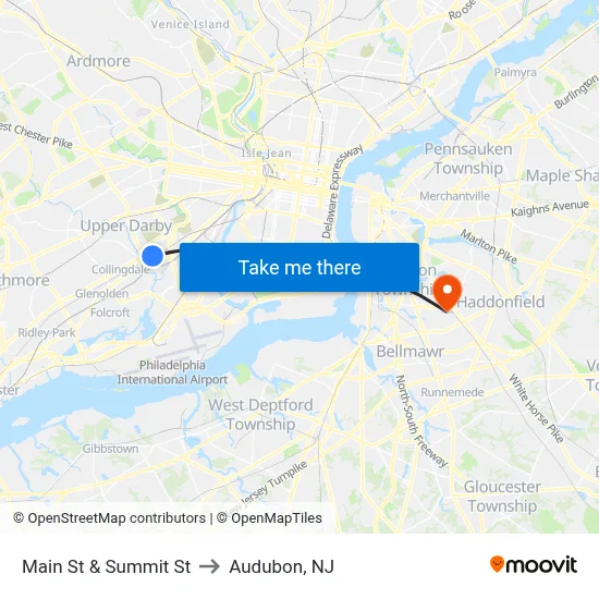 Main St & Summit St to Audubon, NJ map