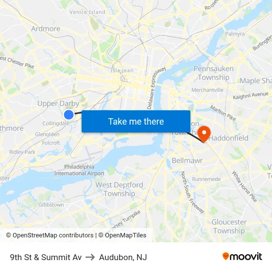 9th St & Summit Av to Audubon, NJ map