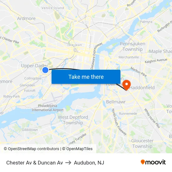 Chester Av & Duncan Av to Audubon, NJ map