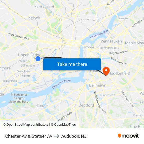 Chester Av & Stetser Av to Audubon, NJ map