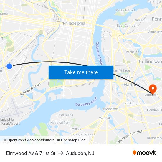 Elmwood Av & 71st St to Audubon, NJ map