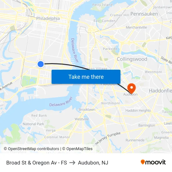 Broad St & Oregon Av - FS to Audubon, NJ map