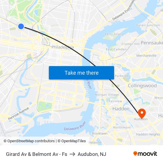 Girard Av & Belmont Av - Fs to Audubon, NJ map