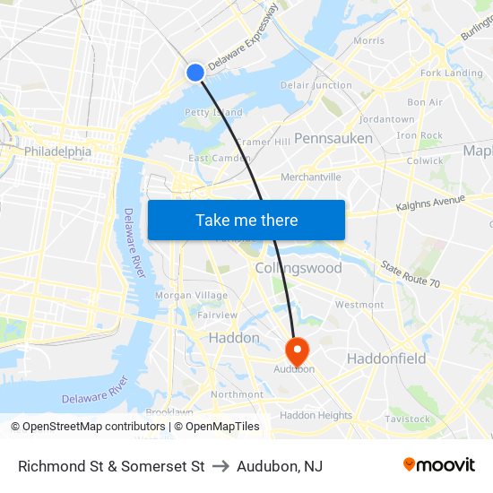 Richmond St & Somerset St to Audubon, NJ map