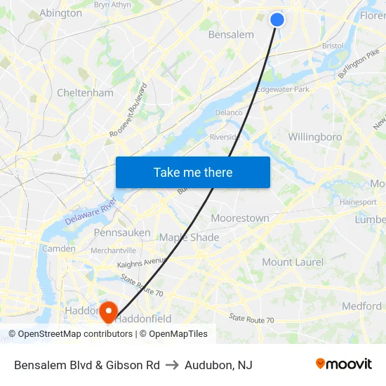 Bensalem Blvd & Gibson Rd to Audubon, NJ map