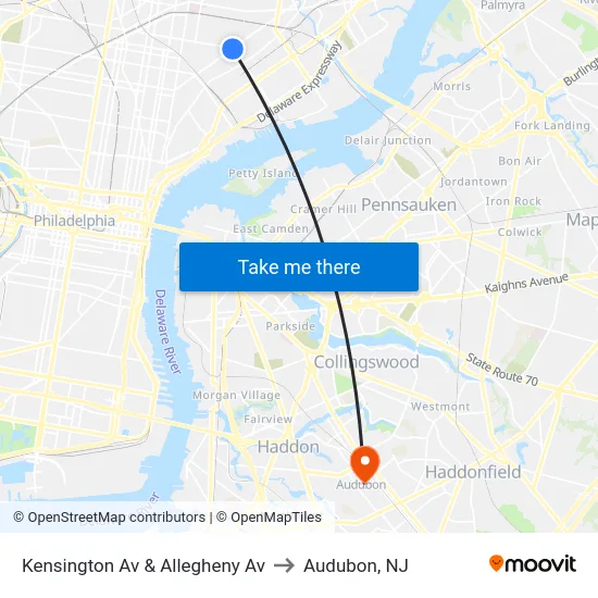 Kensington Av & Allegheny Av to Audubon, NJ map