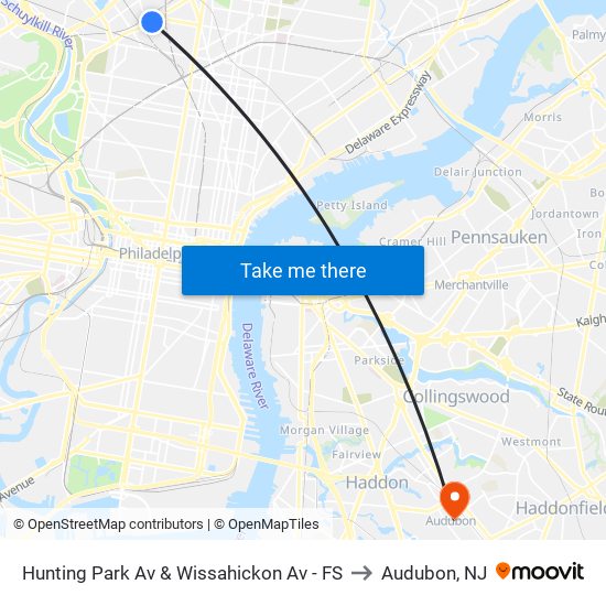 Hunting Park Av & Wissahickon Av - FS to Audubon, NJ map