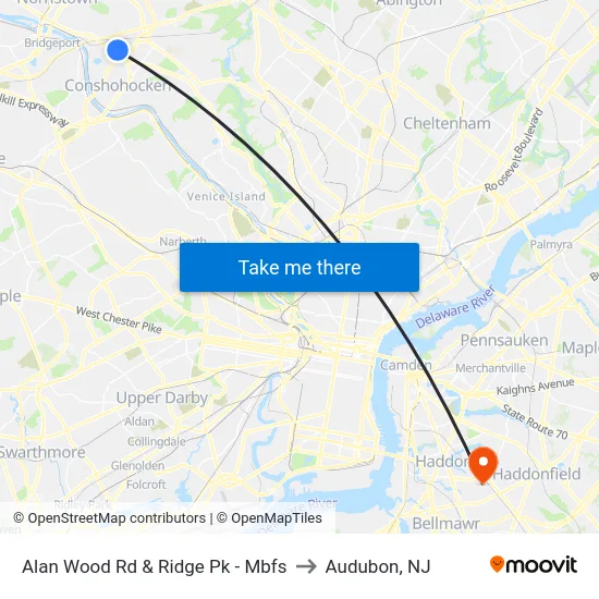 Alan Wood Rd & Ridge Pk - Mbfs to Audubon, NJ map