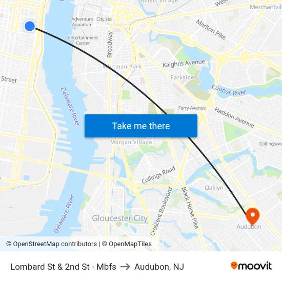 Lombard St & 2nd St - Mbfs to Audubon, NJ map