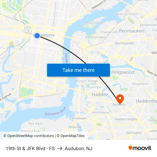 19th St & JFK Blvd - FS to Audubon, NJ map