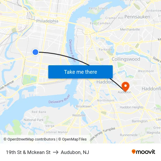 19th St & Mckean St to Audubon, NJ map