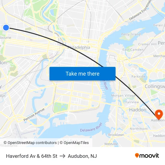 Haverford Av & 64th St to Audubon, NJ map