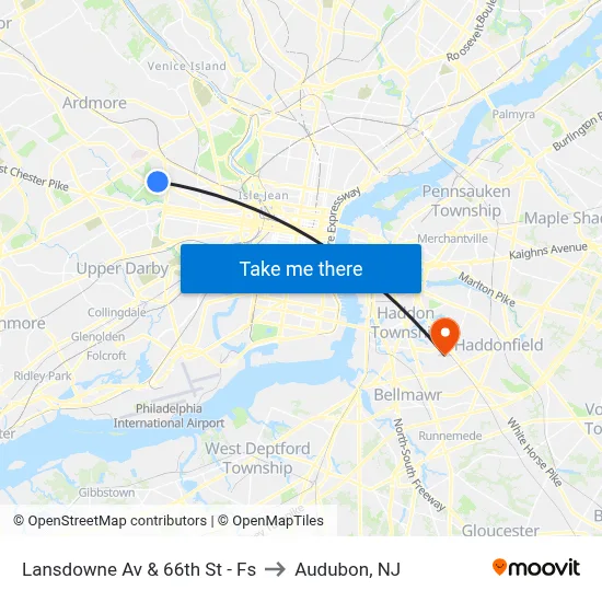 Lansdowne Av & 66th St - Fs to Audubon, NJ map