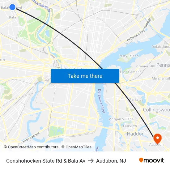 Conshohocken State Rd & Bala Av to Audubon, NJ map