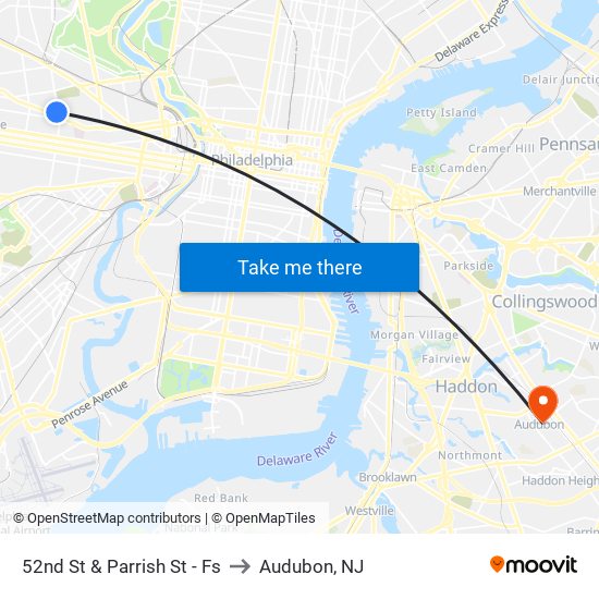52nd St & Parrish St - Fs to Audubon, NJ map