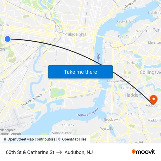 60th St & Catherine St to Audubon, NJ map