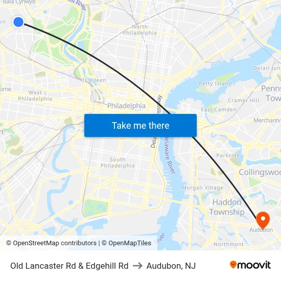 Old Lancaster Rd & Edgehill Rd to Audubon, NJ map