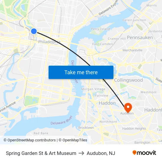 Spring Garden St & Art Museum to Audubon, NJ map