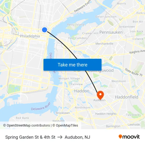 Spring Garden St & 4th St to Audubon, NJ map