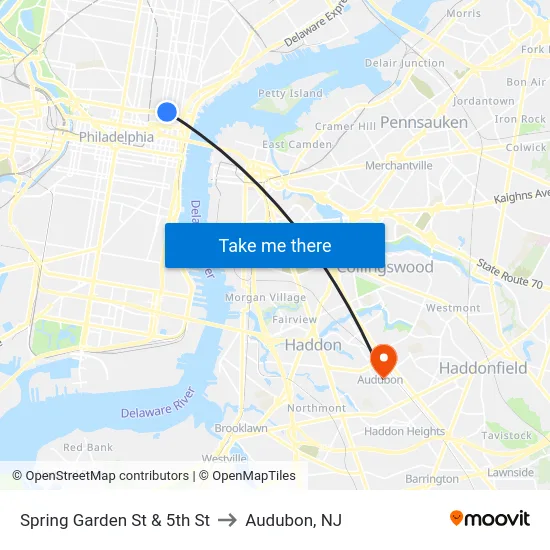 Spring Garden St & 5th St to Audubon, NJ map