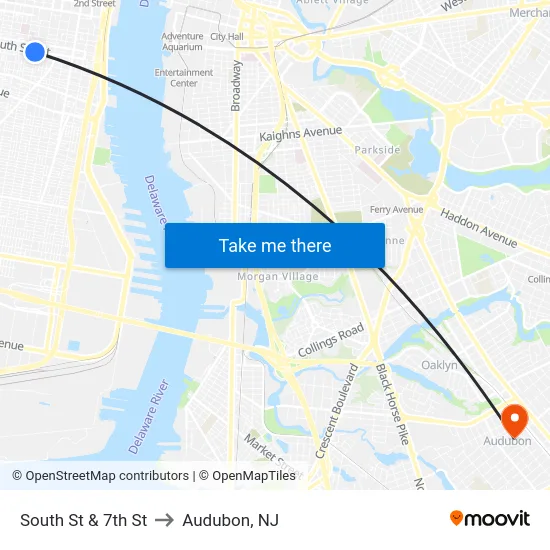 South St & 7th St to Audubon, NJ map