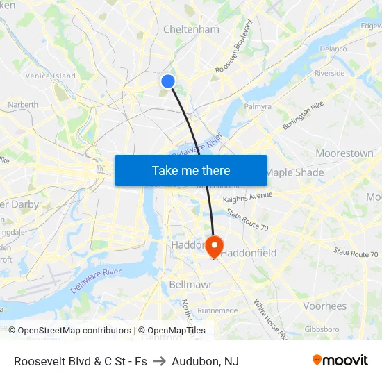 Roosevelt Blvd & C St - Fs to Audubon, NJ map