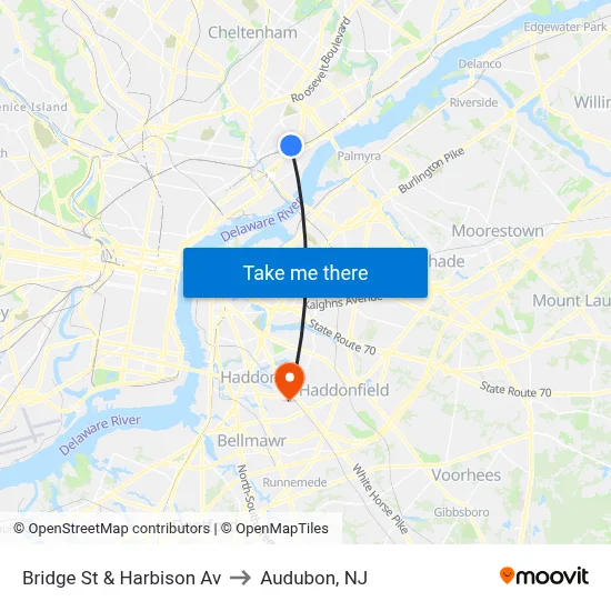 Bridge St & Harbison Av to Audubon, NJ map