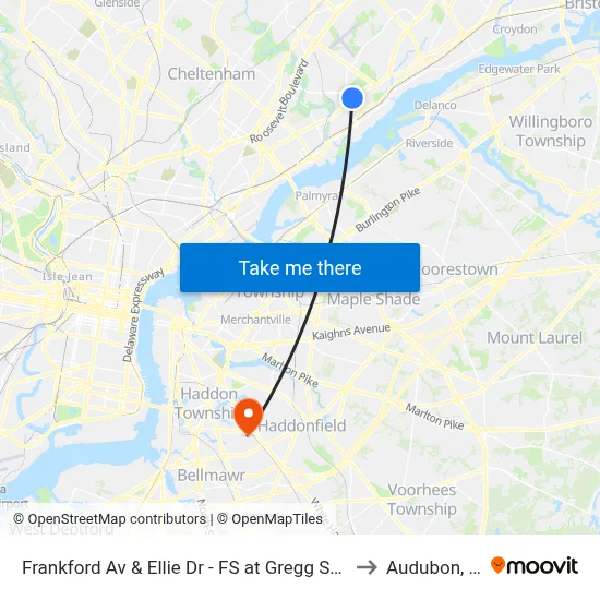 Frankford Av & Ellie Dr - FS at Gregg St Loop to Audubon, NJ map