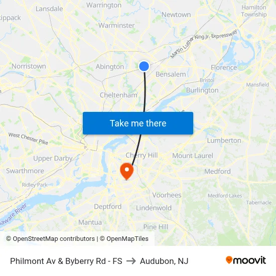 Philmont Av & Byberry Rd - FS to Audubon, NJ map