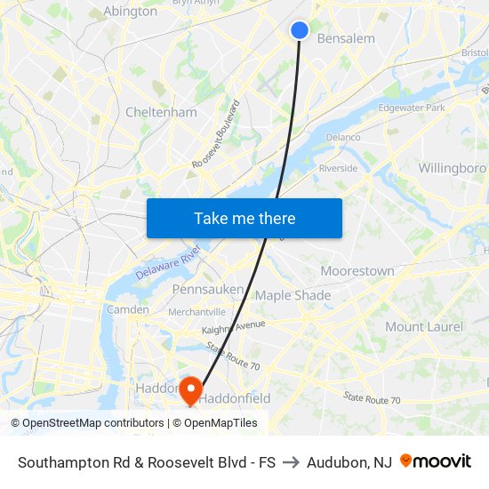 Southampton Rd & Roosevelt Blvd - FS to Audubon, NJ map