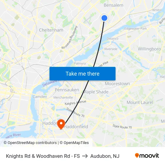 Knights Rd & Woodhaven Rd - FS to Audubon, NJ map